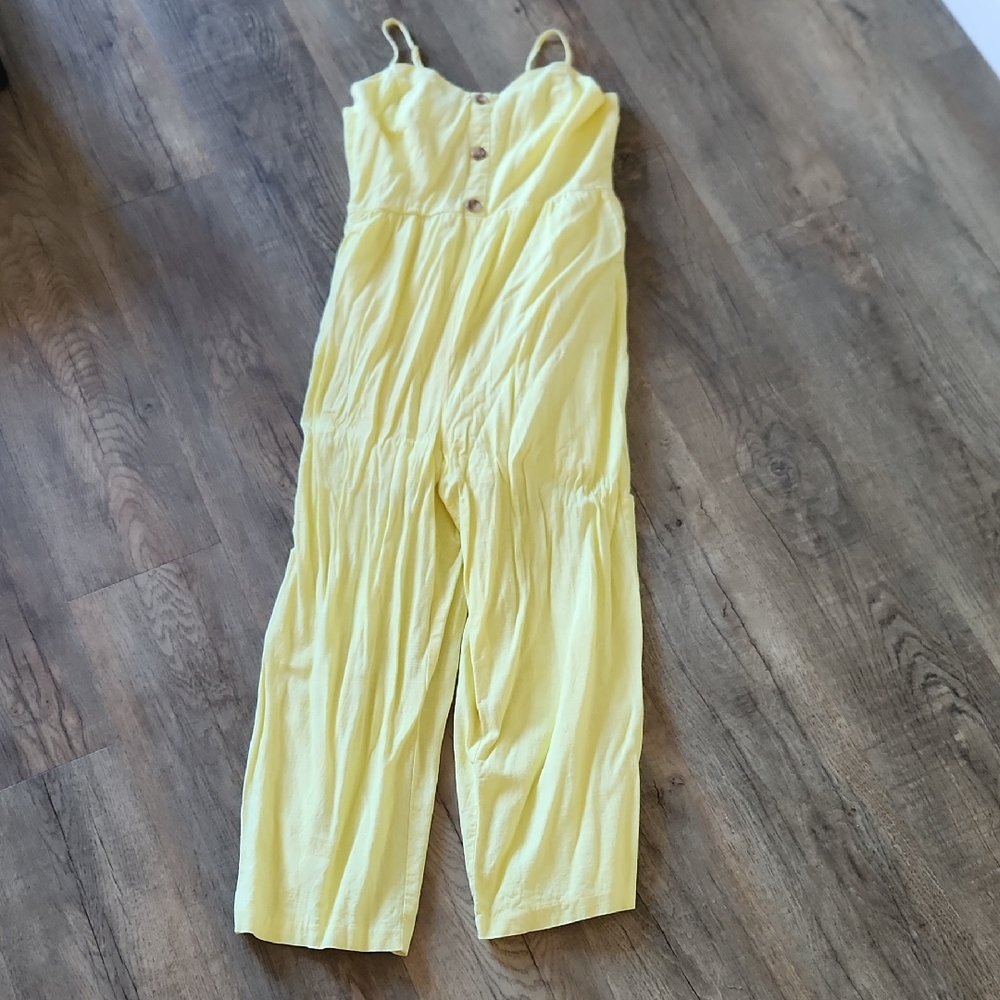 Copper Key Light Yellow Button-Front Jumpsuit